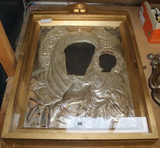 Large icon frame from St Petersburg mounted with silver & gold & semi-precious stones